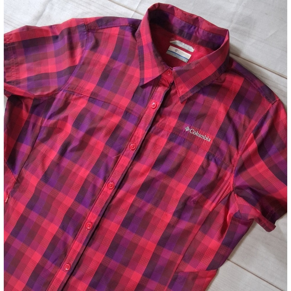 Columbia PFG Tamiami II Women's Large Pink Plaid Omni-Shade Fishing Shirt Sz L